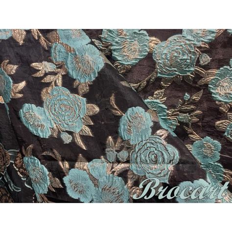 Brocart Au M Tre De Luxe En Motifs Fleurs Turquoise Et Feuilles Dor