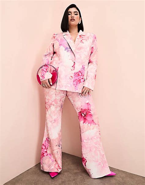 Asos Luxe Curve Suit Pants In Pink Floral Print Part Of A Set Asos