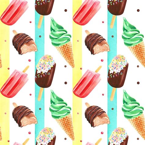 Premium Photo Seamless Decorative Pattern With Watercolor Ice Cream