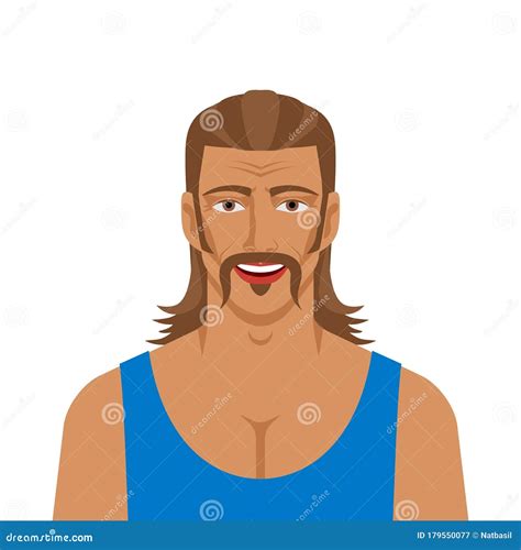 Handsome Man With Mullet Hairstyle In Biker Jacket Cartoon Vector