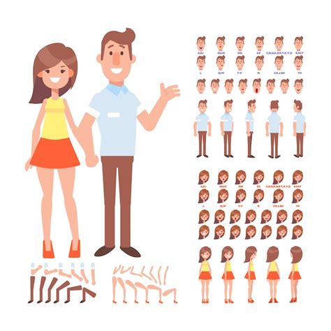 Premium Vector Man And Woman Front Side Back View Flat Vector