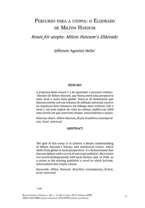 Pdf Percurso Para A Utopia O Eldorado De Milton Hatoum