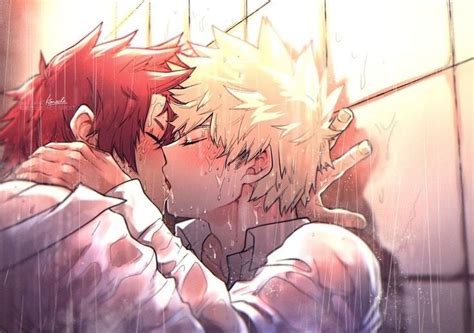 An Anime Character Kissing Another In The Rain