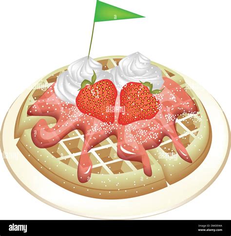 Tradition Waffle With Strawberries And Whipped Cream Stock Vector Image