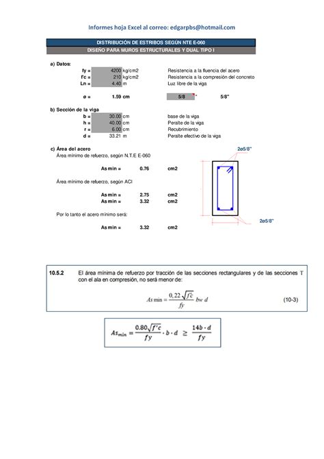 Diseño Estribos Vigas a Datos fy 4200 kg cm2 Resistencia a la