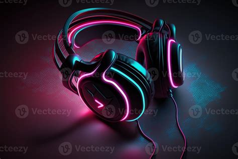 Headphones with neon light on dark background. 23282464 Stock Photo at ...