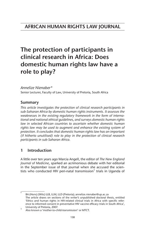 Pdf The Protection Of Participants In Clinical Research In Africa