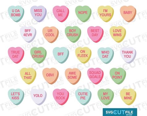 Conversation Hearts Svg Candy Heart Valentine Conversation Etsy