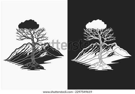 Mountain Sketch Outline Style Black White Stock Vector (Royalty Free ...