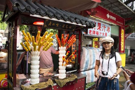 Dessert Fruit Coating Sugar In Local Shop At Night Street Market At