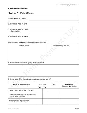 Fillable Online Continuing Healthcare Questionnaire Continuing