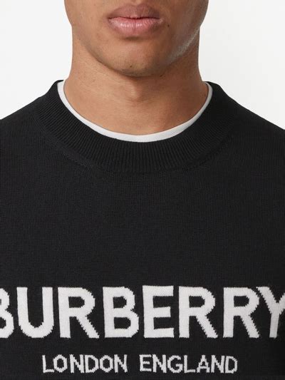 Burberry Logo Intarsia Knit Jumper In Blue Modesens