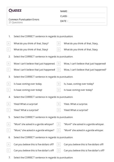 50 Punctuation Worksheets For 7th Grade On Quizizz Free And Printable