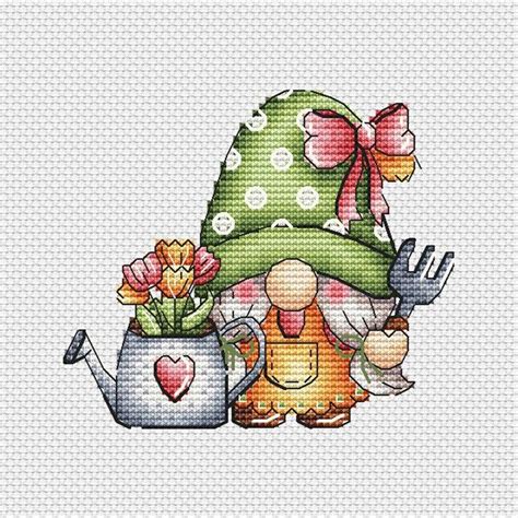 Gnome Cross Stitch Pattern Pdf Spring Gnome Counted Cross Stitch Cute