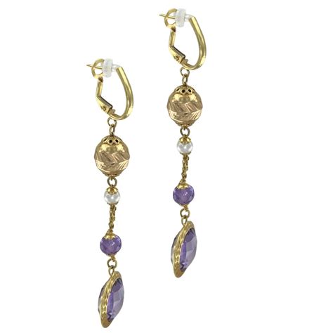 Orecchini Pendenti In Oro Giallo 18 Kt Con Perle E Ametiste Viola Dassi Srl Gioielleria Milano