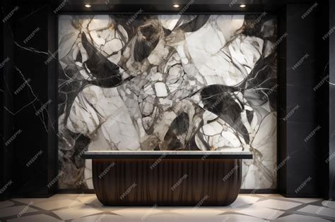 Premium AI Image | A marble reception desk with a large marble wall ...