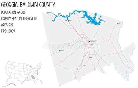 Large And Detailed Map Of Baldwin County In Georgia Stock Illustration