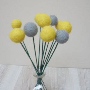 Felt Pom Pom Flowers Craspedia Bouquet Multicolor Wool Balls Grey Gray