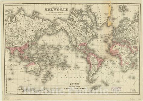 Map World 1861 Coltons Map Of The World On Mercators Projection