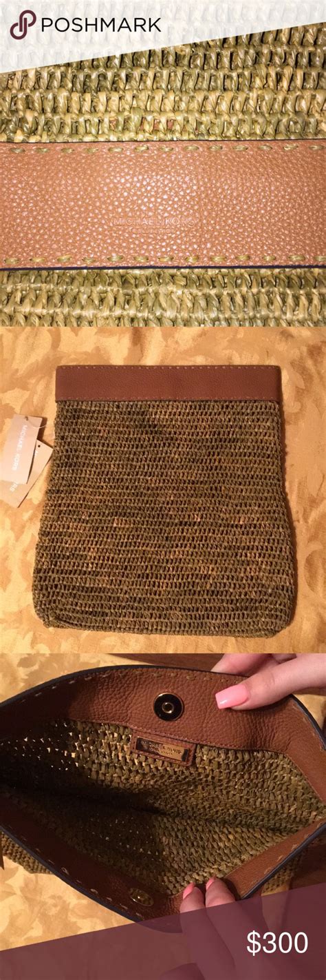 Michael Kors Clutch Handbag Genuine Raffia Straw Natural Fiber