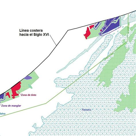 Reconstrucción geomorfológica de la línea costera hacia el siglo XVI