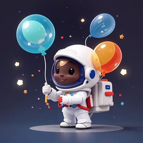 Un Astronauta Lindo Soplando Un Globo Icono Vectorial De Dibujos