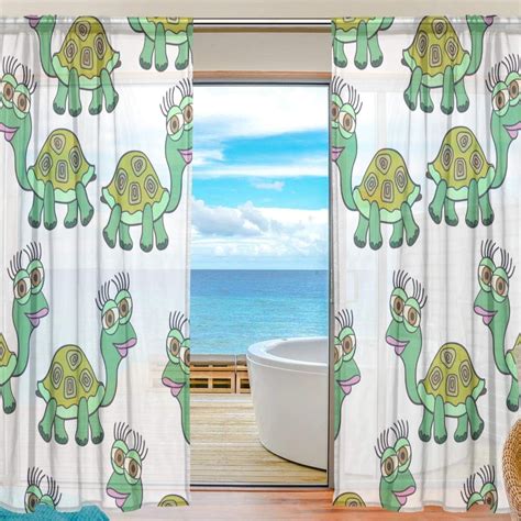 Dreamtimes Sheer Curtains 2 Pcs Cute Turtle On White Gauze Door And