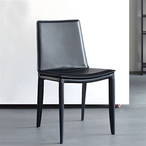 Industrial Leather Dining Chair Armless Side Chairs With Metal Legs For