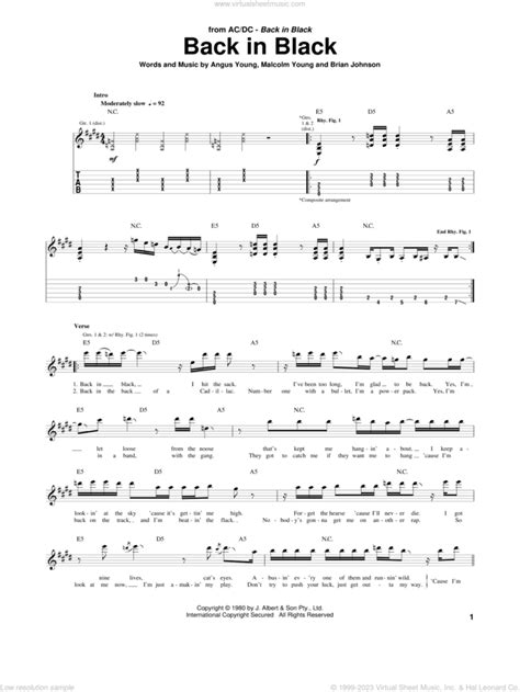 Back In Black Sheet Music For Guitar Tablature Pdf