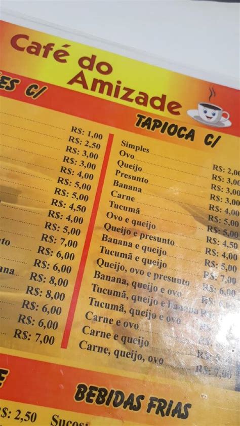 Menu at Café do amizade Manaus R Americo Alvarez