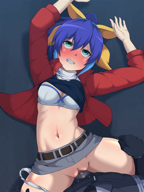 Rule 34 Aqua Eyes Beltskirt Blue Hair Bra Breasts Censored Cleavage Clenched Teeth Closed