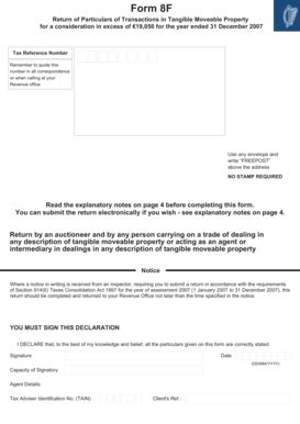 Fillable Online Revenue Form F Return Of Particulars Of Transactions