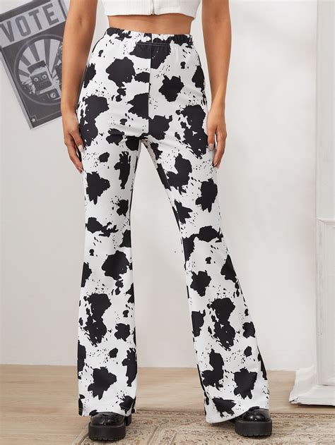 Shein Elastic Waist Cow Print Flare Leg Pants Модные стили Одежда Стиль