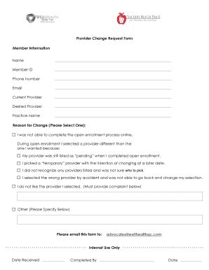 Fillable Online Provider Change Request Form Member Information Fax