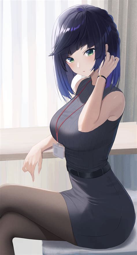 Wallpaper Yelan Genshin Impact Genshin Impact Black Dress 2172x4039