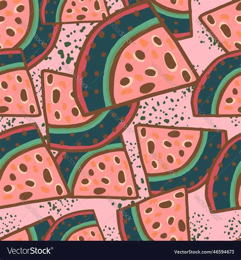 Hand Drawn Watermelon Slices Seamless Pattern Vector Image