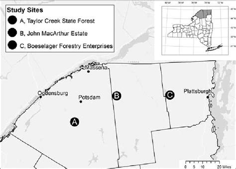 Location of three study sites used to evaluate effects of the 1998 ice ...