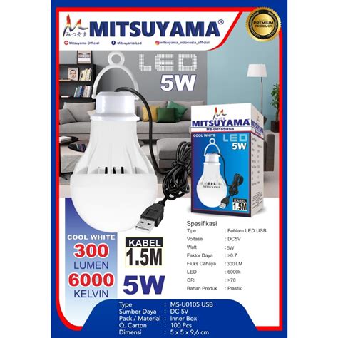 Jual Lampu Bohlam LED USB Mitsuyama Emergency 5 Watt Lampu Darurat