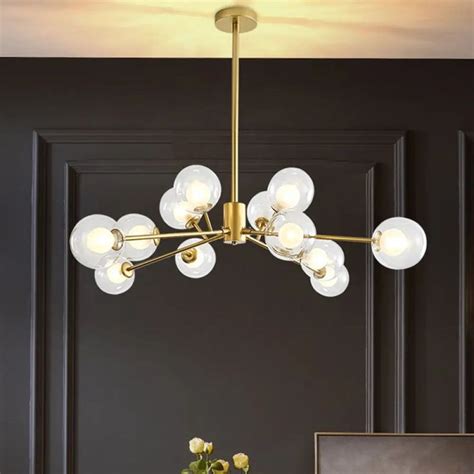 Modern Black Gold Branching Chandelier 9 12 Light Glass Shade Pendant