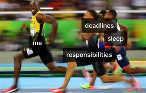 Two Men Running On A Track With The Words Deadlines Sleep And