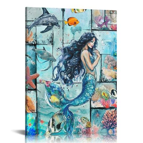 CANFLASHION Bathroom Wall Art Blue Ocean Canvas Wall Decor Sea Turtle