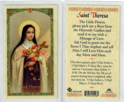 St Theresa Laminated Prayer Card