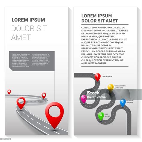 Infografis Peta Jalan Jalur Vektor Dengan Pin Rute Gps Ilustrasi Stok ...