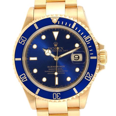 Rolex Submariner 18k Yellow Gold Blue Dial 40mm Mens Watch 16618 Swisswatchexpo