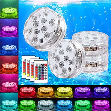 Submersible LED Lights 4 Pack Waterproof Underwater Lights Remote