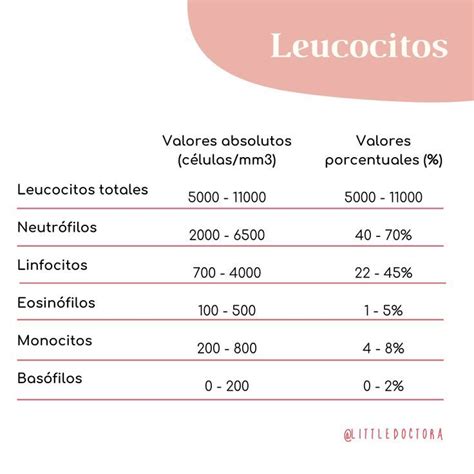 LEUCOCITOS HEMATOLOGIA VALORES NORMALES Hematología Patologia Celulas