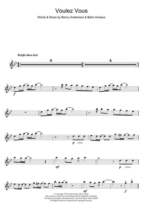 Voulez Vous Sheet Music Abba Flute Solo