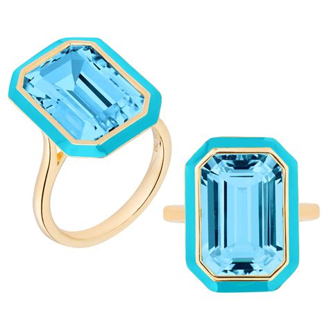 Goshwara London Blue Topaz Emerald Cut Bezel Set Ring For Sale At 1stdibs