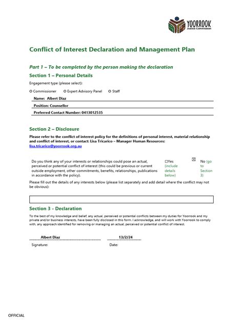 Conflict Of Interest Declaration Form July 2022 Pdf Conflict Of Interest Justice