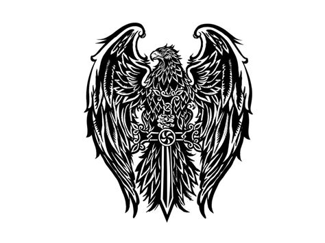 Awesome black eagle keeping celtic sword tattoo design - Tattooimages.biz